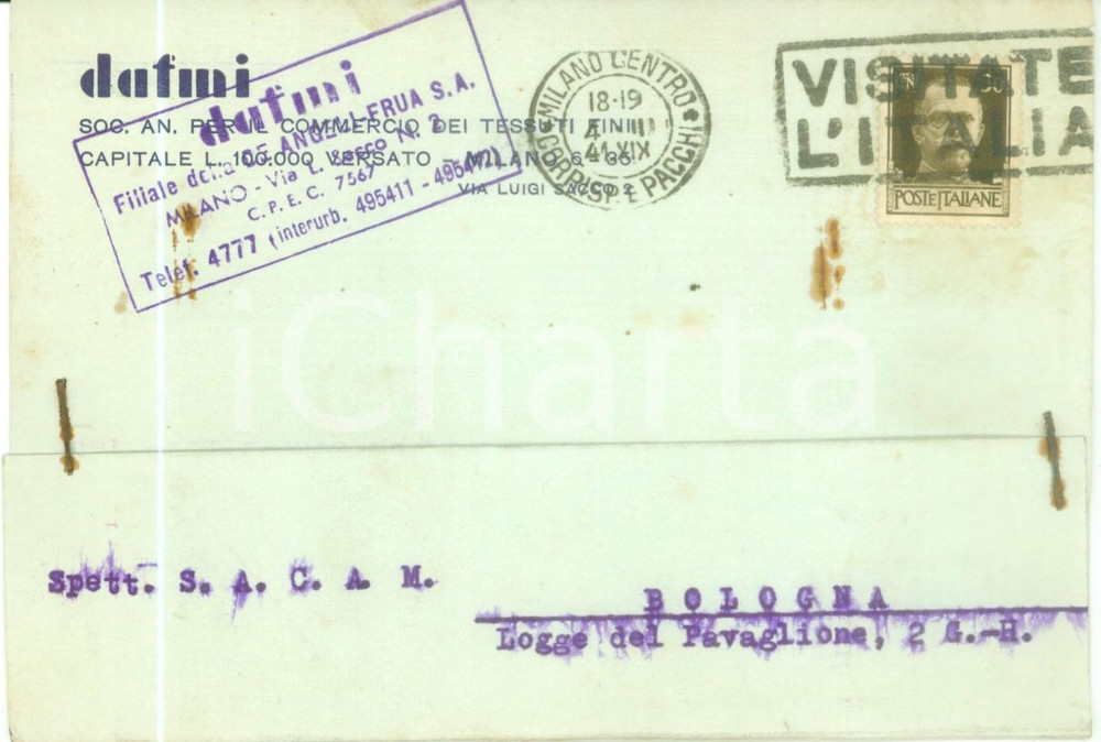 Cartolina originale da collezione 1941 MILANO Sciarpe e fazzoletti DAFMI Cartolina commerciale FG VG 1
