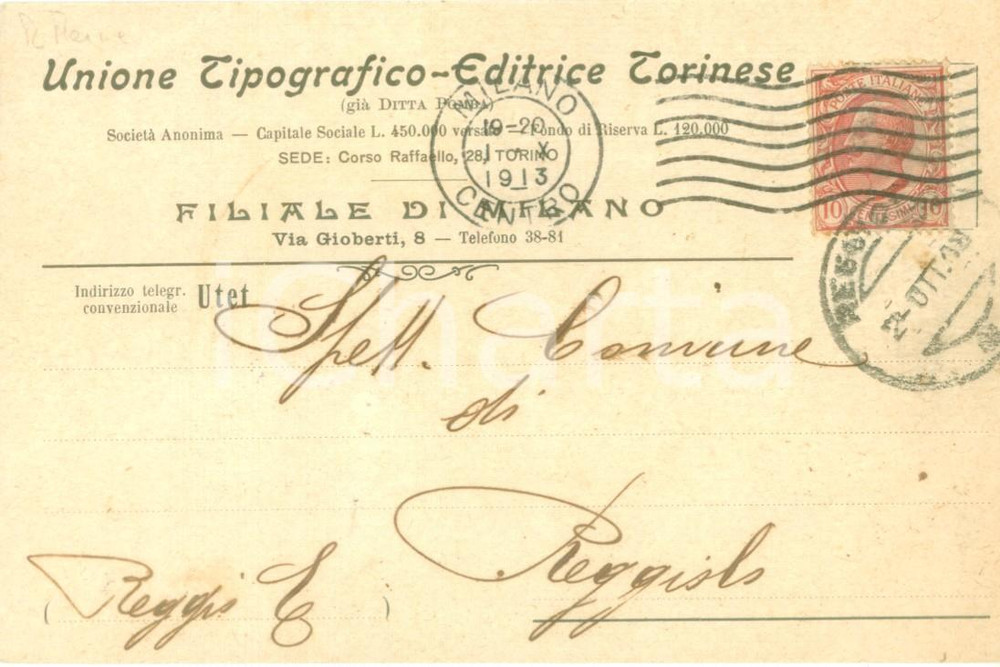 Cartolina originale da collezione 1913 MILANO Unione TipograficoEditrice Torinese Cartolina commerciale FP VG 1