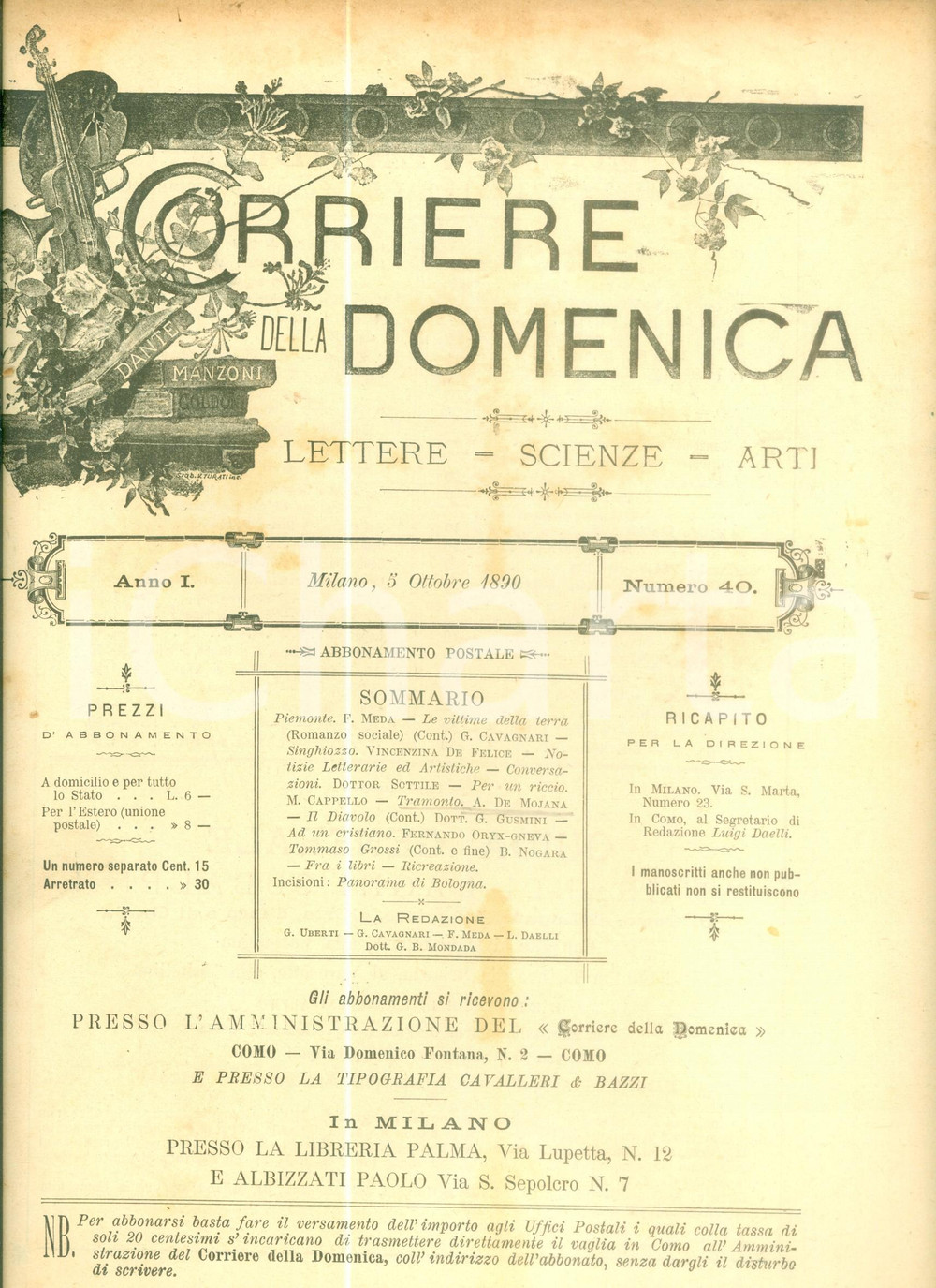 1890 CORRIERE DELLA DOMENICA Dottor Sottile Conversazioni *Rivista letteraria