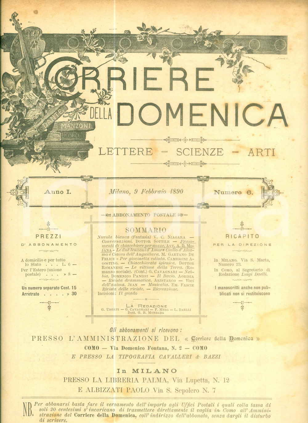 Giornale, rivista storica 1890 CORRIERE DOMENICA Ciullo D ALCAMO Ciacco ANGUILLARA Rivista letteraria 1