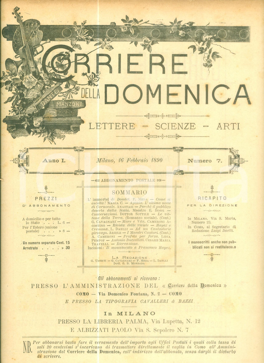 Giornale, rivista storica 1890 CORRIERE DELLA DOMENICA PerchÃ© il pubblico diserta LA SCALA Rivista 1