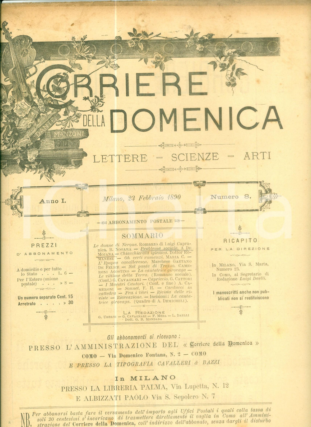 Giornale, rivista storica 1890 CORRIERE DELLA DOMENICA Gaetano DE FELICE Epopea cavalleresca Rivista 1