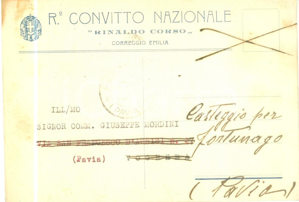 Cartolina originale da collezione 1937 CORREGGIO RE Regio Convitto Nazionale Rinaldo CORSO Cartolina FG VG 1