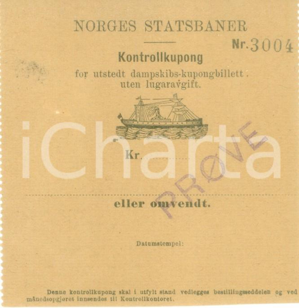 Oggetto da collezione cartaceo 1940 ca NORVEGIA Norges Statsbaner Ricevuta per biglietto ferroviario cm 8 x 8 1