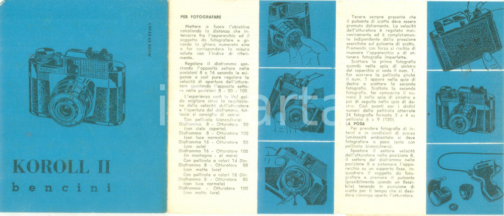 Materiale pubblicitario d’epoca 1955 ca MILANO FOTOGRAFIA Ditta BENCINI Opuscolo pubblicitario per KOROLL II 1
