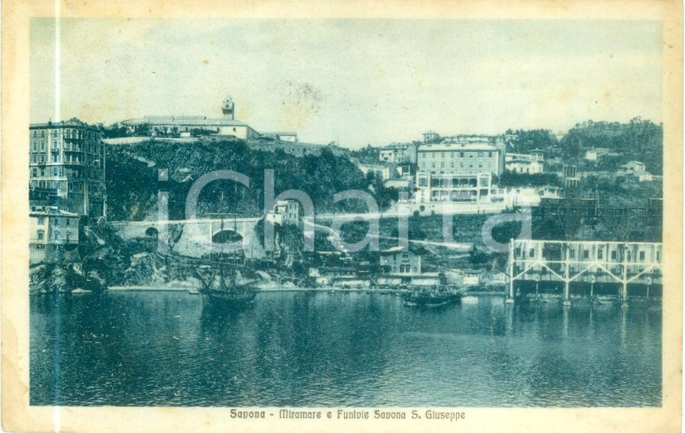 Cartolina originale da collezione 1930 SAVONA Miramare e Funivia SAN GIUSEPPE Cartolina postale FP VG DANNEGGIATA 1