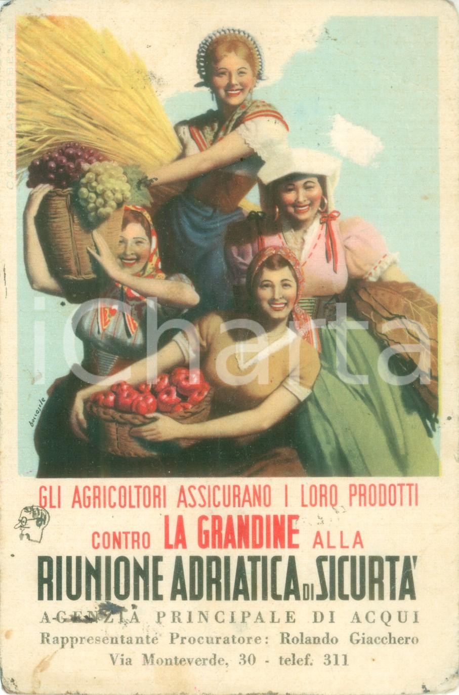 Documento originale, autentico 1940 ca ACQUI TERME AL Riunione Adriatica SicurtÃ  per agricoltori DANNEGGIATO 1