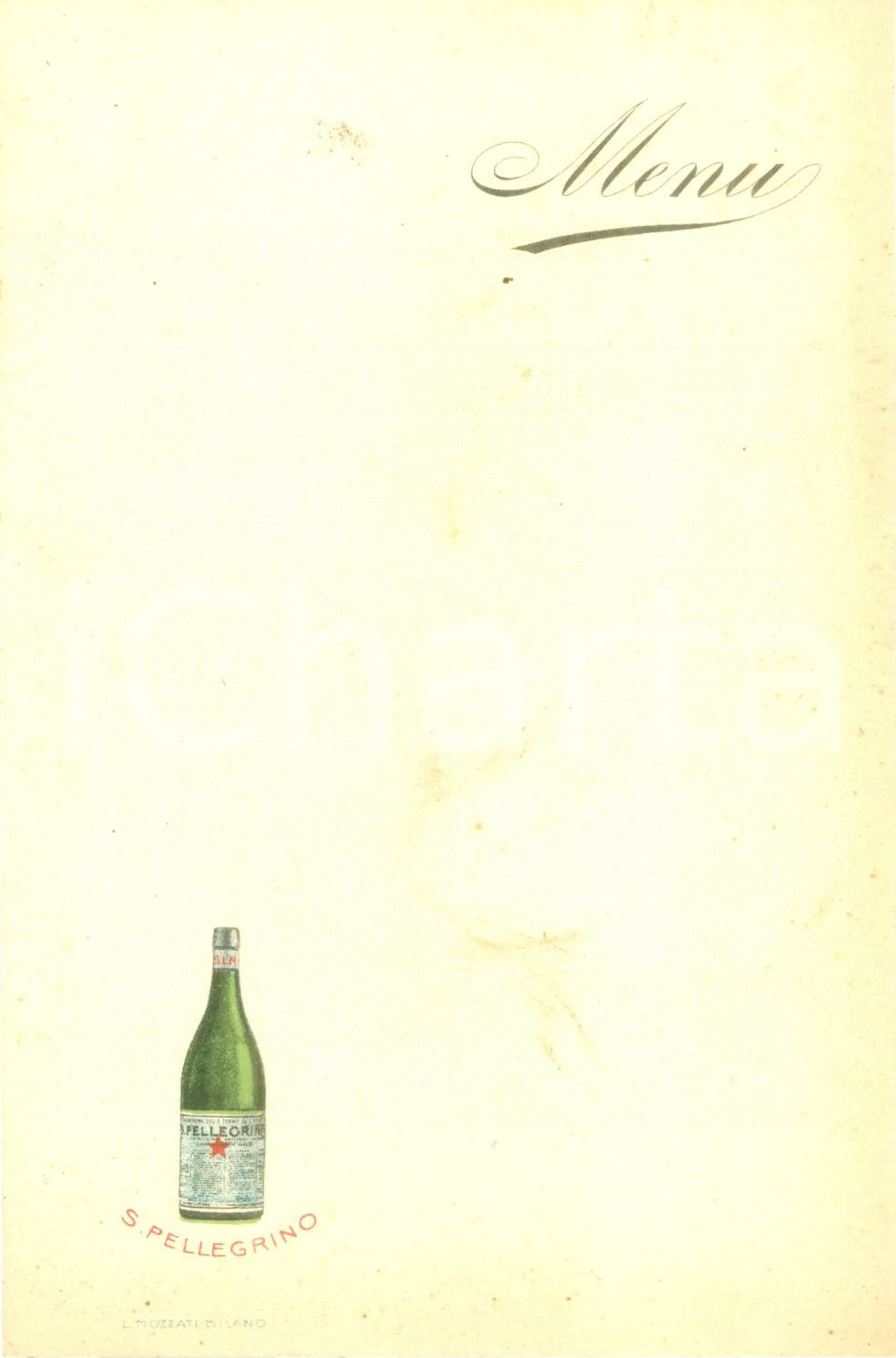 Materiale pubblicitario d’epoca 1930 ca MILANO Aranciata SAN PELLEGRINO MenÃ¹ pubblicitario NON COMPILATO 1