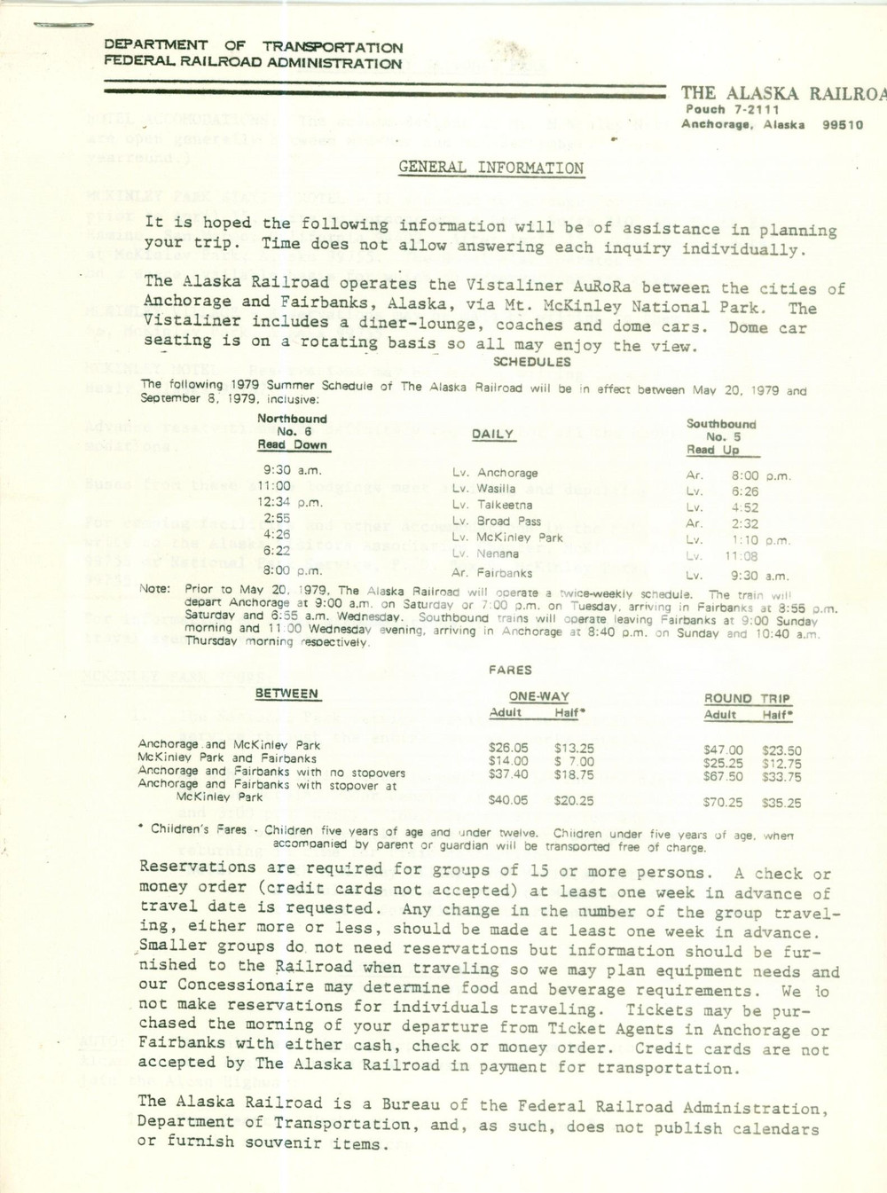 Materiale pubblicitario d’epoca 1979 ANCHORAGE ALASKA The Alaska Railroad General Information Opuscolo 1