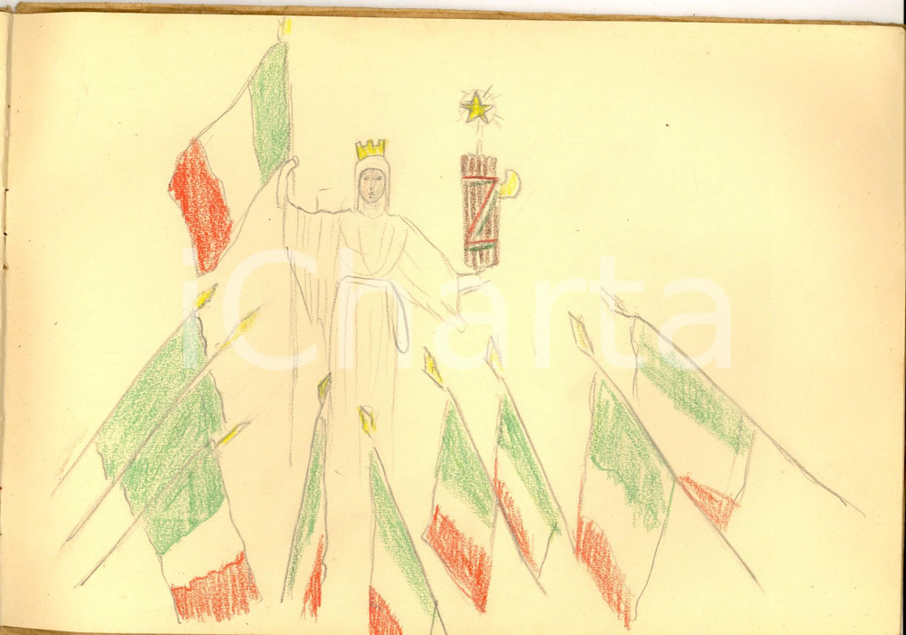 Documento originale, autentico 1940 ca Album disegni bambina Maria Elena REINA ILLUSTRATO 32 pp. 24x17 cm 1