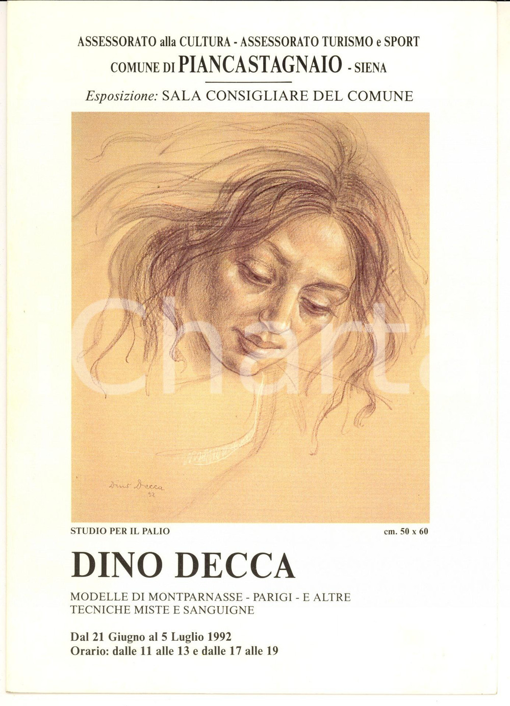 Autografo originale 1992 PIACASTAGNAIO SI DINO DECCA Mostra Modelle Montparnasse Opuscolo 1