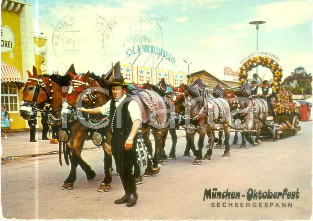 Cartolina originale da collezione 1977 MUNCHEN DE Carrozza a sei cavalli per OKTOBERFEST Cartolina VINTAGE FG VG 1