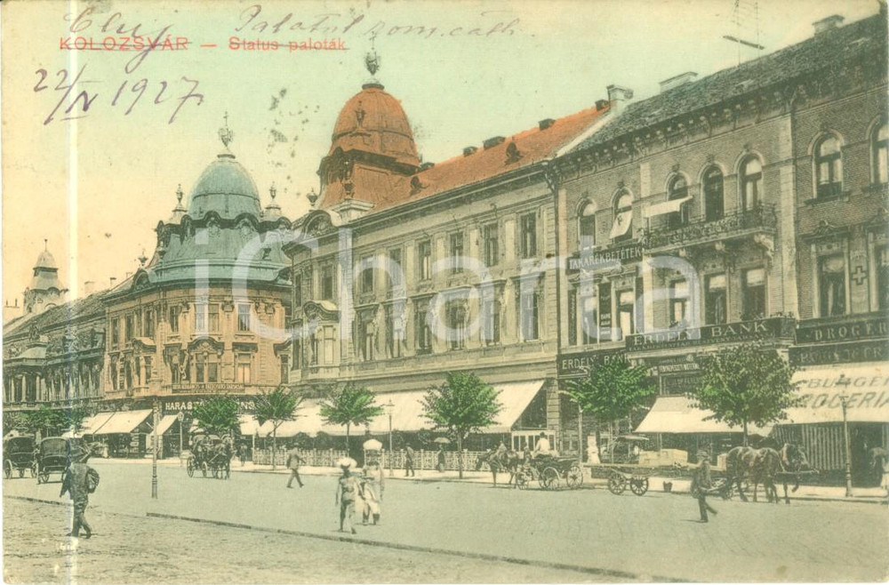 Cartolina originale da collezione 1927 KOLOZSVAR / CLUJNAPOCA ROMANIA Status palotak ERDELYI BANK Cartolina FP 1