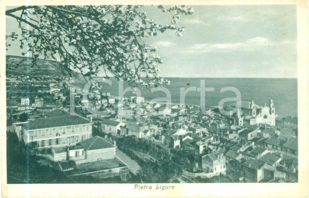 Cartolina originale da collezione 1944 PIETRA LIGURE SV Panorama del paese Francobollo con sovrastampa RSI 1