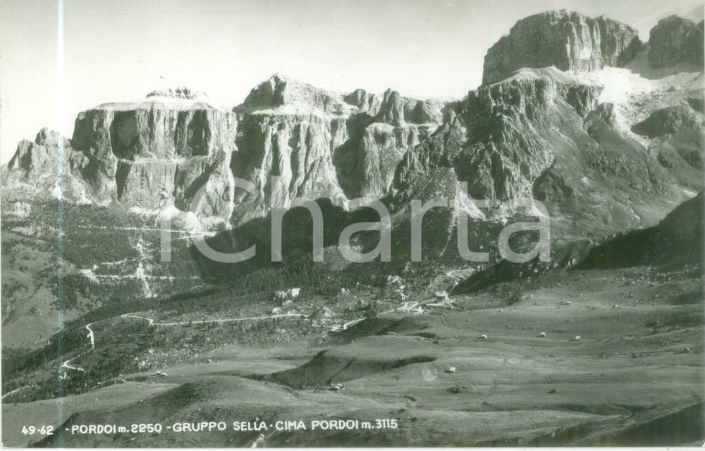 Cartolina originale da collezione 1950 ca PASSO PORDOI TN Panorama con Gruppo SELLA Cartolina postale FP NV 1
