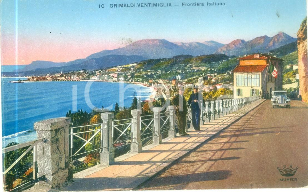 Cartolina originale da collezione 1930 ca VENTIMIGLIA IM Funzionari doganali a frontiera di GRIMALDI Cartolina 1