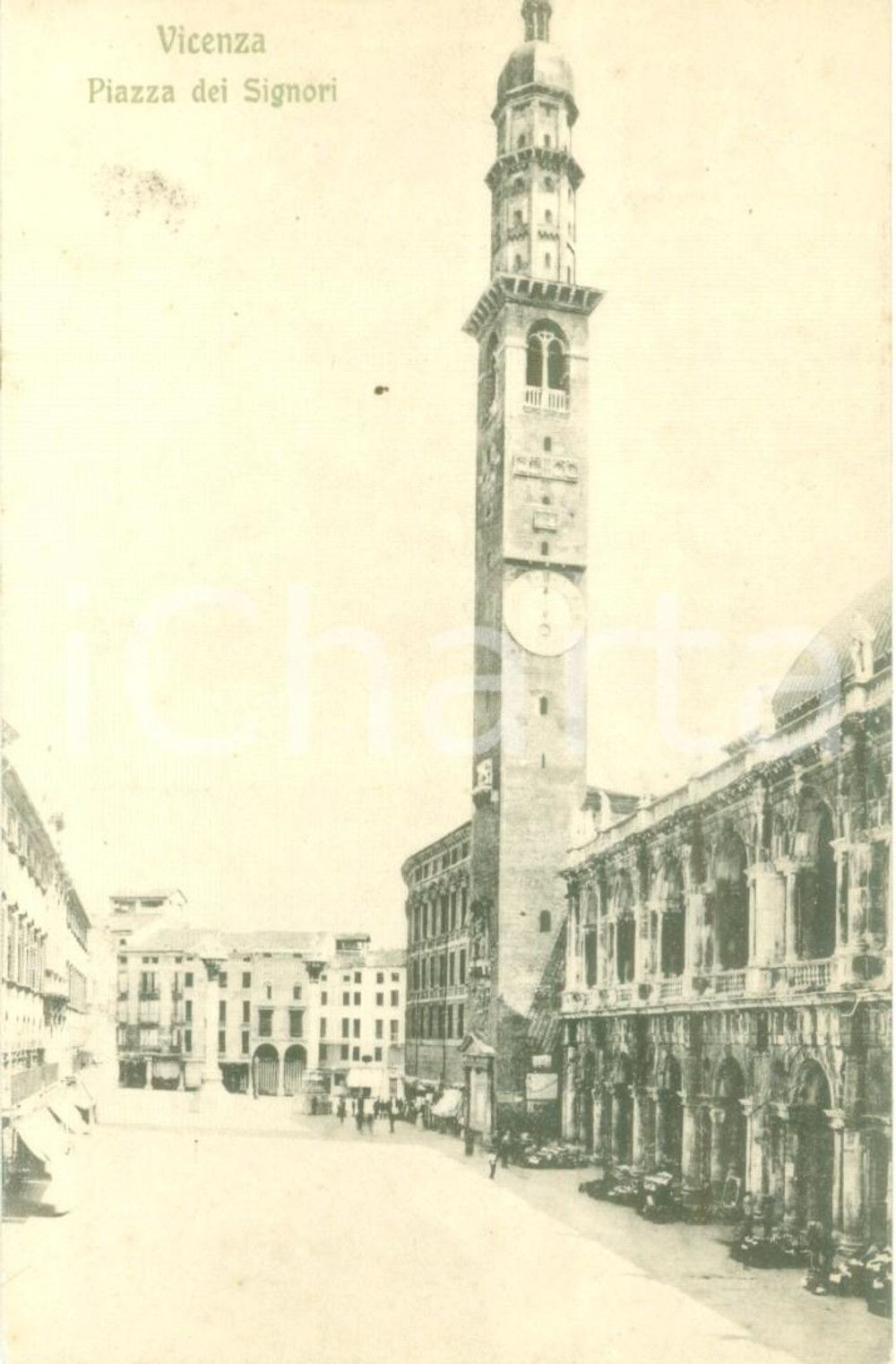 Cartolina originale da collezione 1910 ca VICENZA Torre BISSARA in Piazza dei Signori Cartolina postale FP NV 1