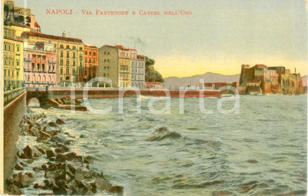 Cartolina originale da collezione 1914 NAPOLI Via Partenope e Castel DELL OVO Cartolina FP VG 1