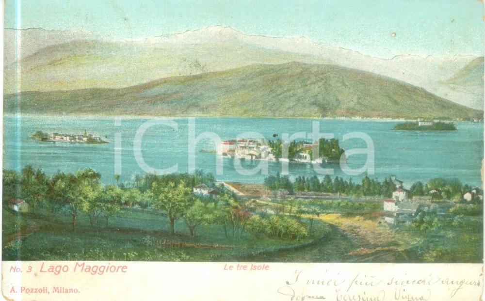 Cartolina originale da collezione 1900 ca LAGO MAGGIORE Panorama delle tre Isole Cartolina FP VG 1