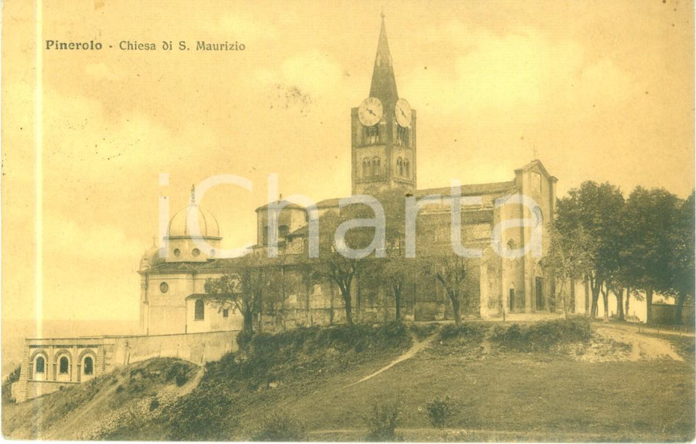Cartolina originale da collezione 1910 PINEROLO TO La Chiesa di SAN MAURIZIO Cartolina postale FP VG 1