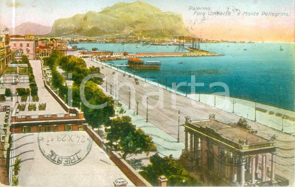Cartolina originale da collezione 1928 PALERMO Foro Umberto e Monte PELLEGRINO Cartolina postale FP VG 1