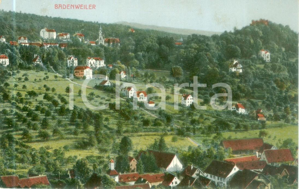 Cartolina originale da collezione 1914 BADENWEILER DE Panorama del paese e della valle Cartolina FP VG 1