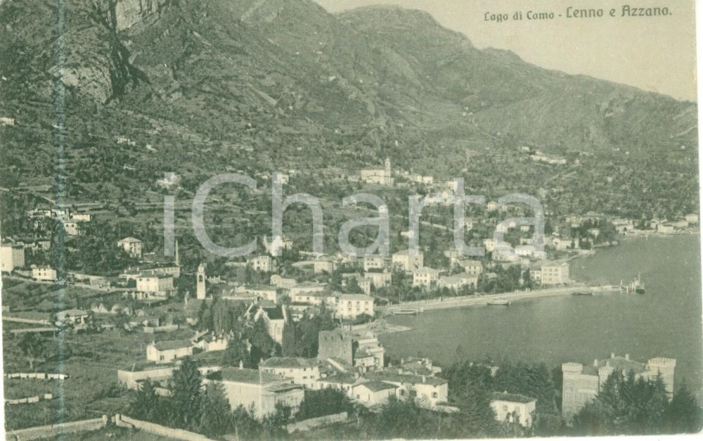 Cartolina originale da collezione 1910 LENNO CO Panorama con AZZANO sul Lago di COMO Cartolina FP VG 1
