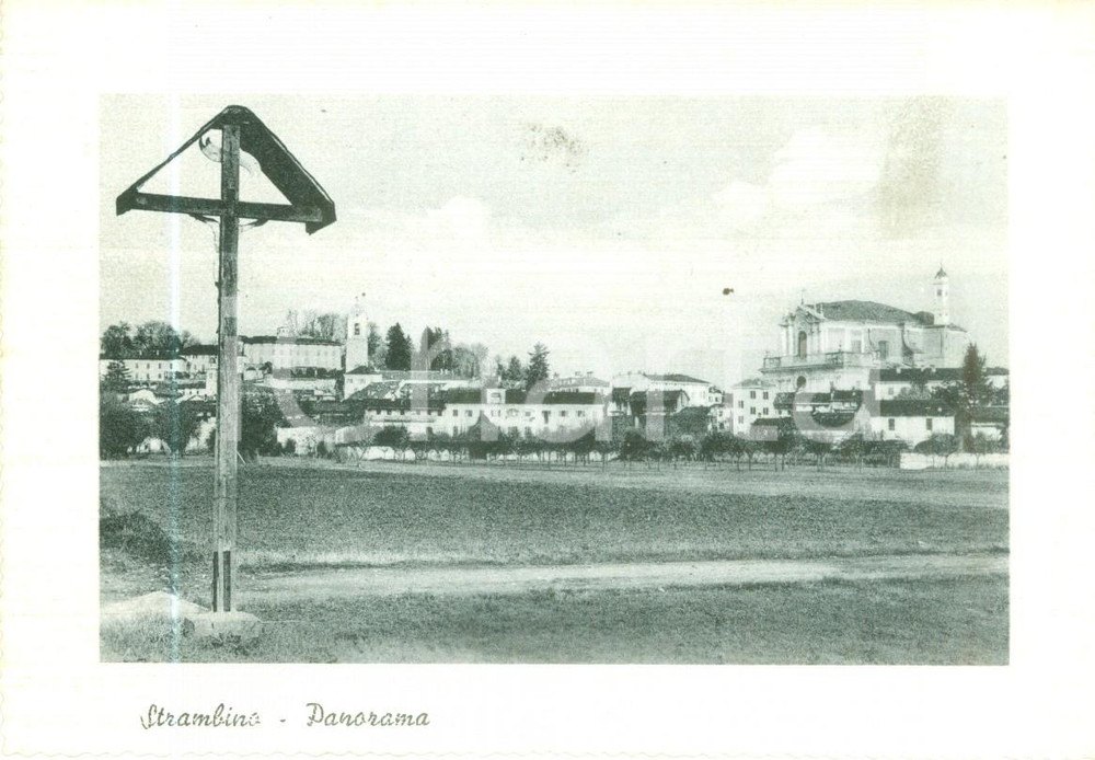 Cartolina originale da collezione 1950 ca STRAMBINO TO Panorama con Croce e Chiesa Parrocchiale Cartolina 4 1