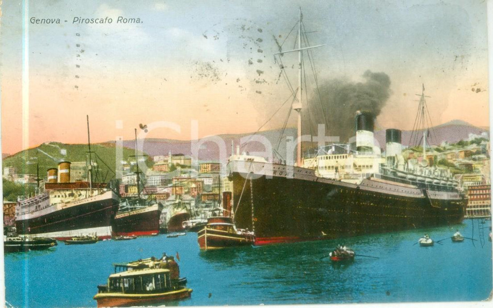 Cartolina originale da collezione 1932 GENOVA Piroscafo Roma trainato da nave pilotina Cartolina FP VG 1