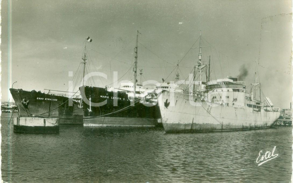 Cartolina originale da collezione 1950 ca MARINA MERCANTILE Navi ESSO SYRACUSE e MARIA LETIZIA Cartolina FP NV 1