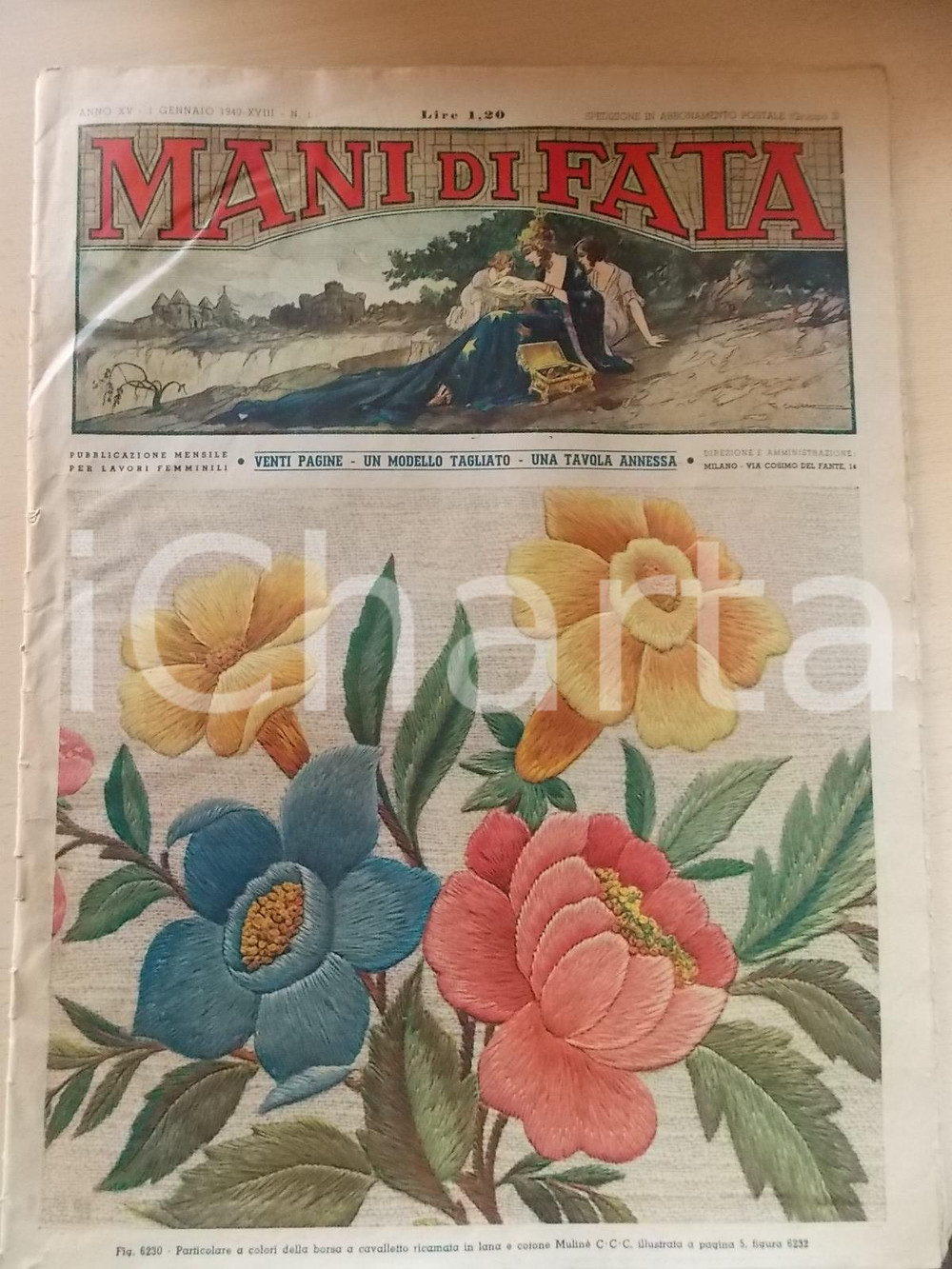 Giornale, rivista storica 1940 MILANO MANI DI FATA Borsa a cavalletto Rivista RICAMO anno XV nÂ° 1 1
