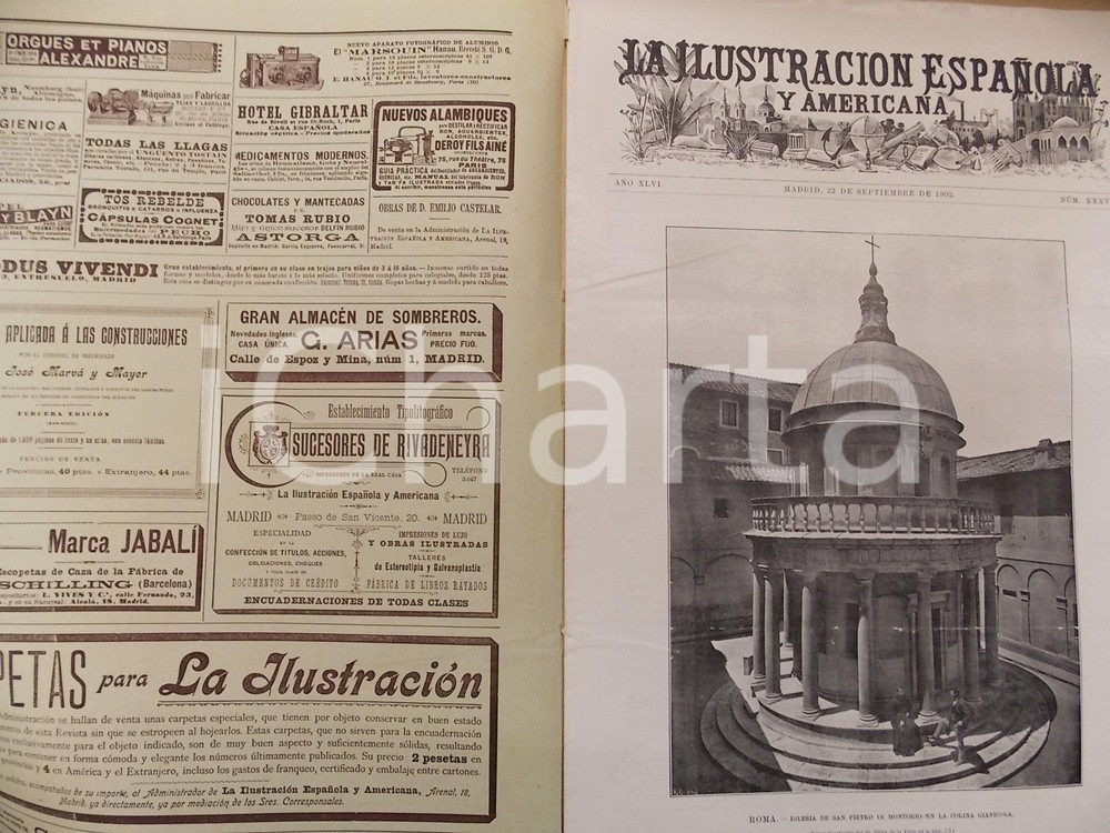 Giornale, rivista storica 1902 LA ILUSTRACION ESPANOLA ROMA  San Pietro in Montorio Sovracoperta nÂ°XXXV 1