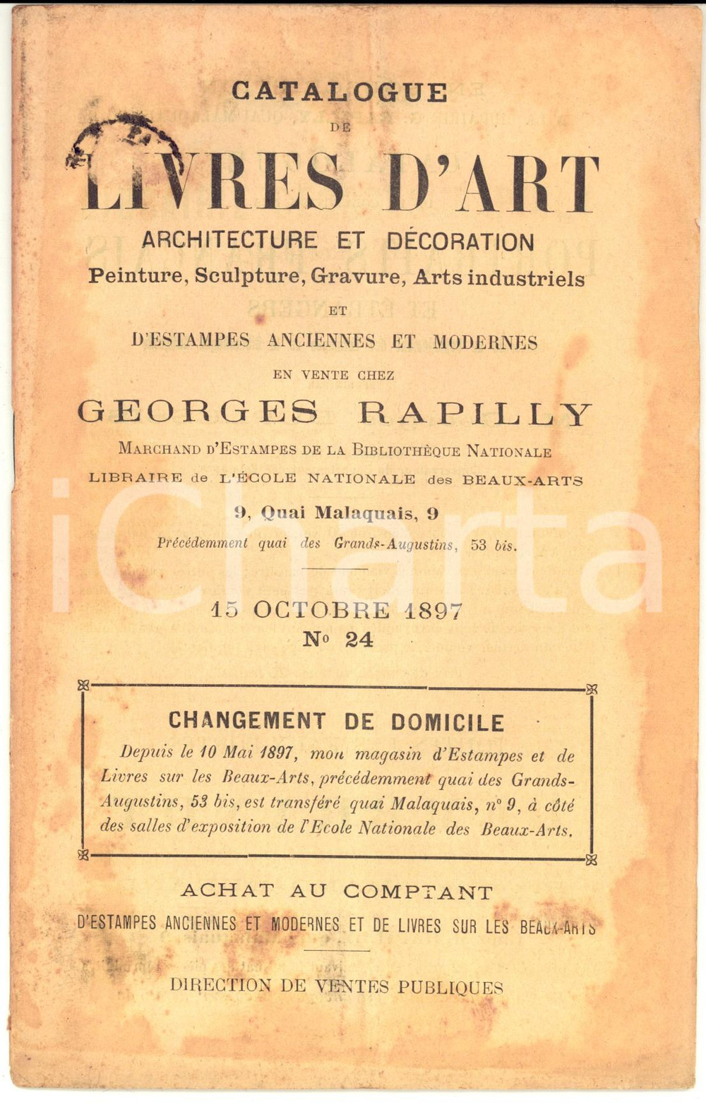 Libro, pubblicazione d epoca 1898 PARIS Librairie GEORGES RAPILLY Catalogue de livres d art et estampes nÂ°24 1