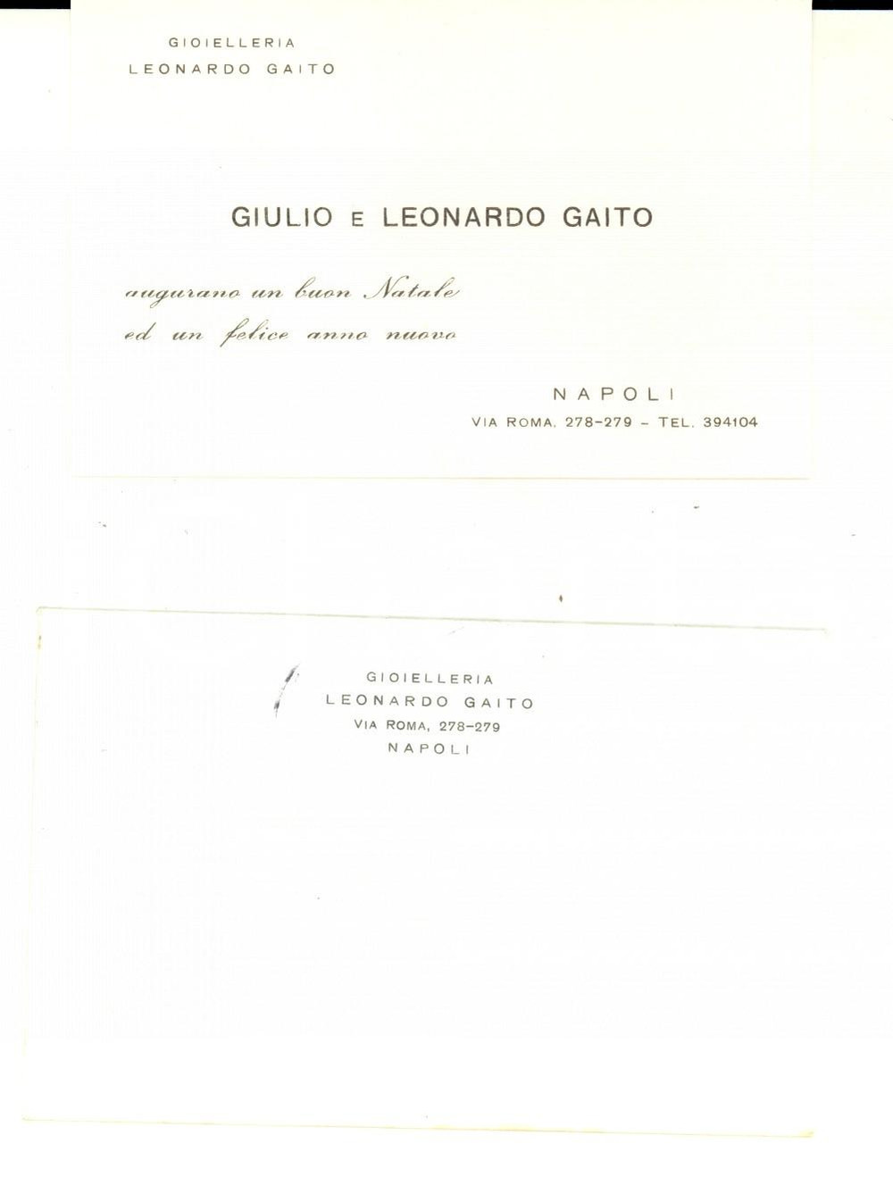 Oggetto da collezione cartaceo 1961 NAPOLI Biglietto da visita gioielleria Giulio e Leonardo GAITO con busta 1