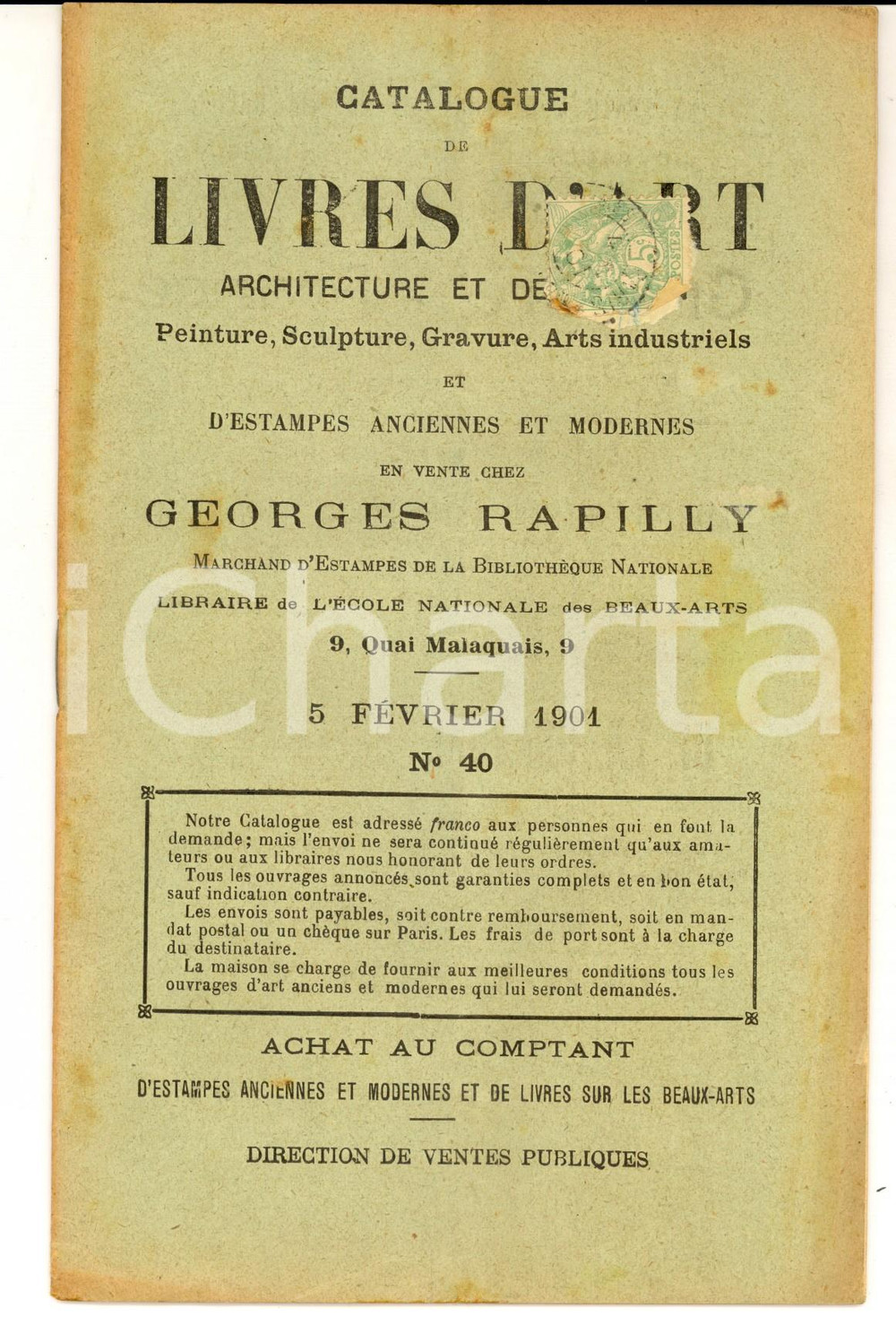Giornale, rivista storica 1901 PARIS Librairie Georges RAPILLY  Livres et estampes Catalogue 40 1