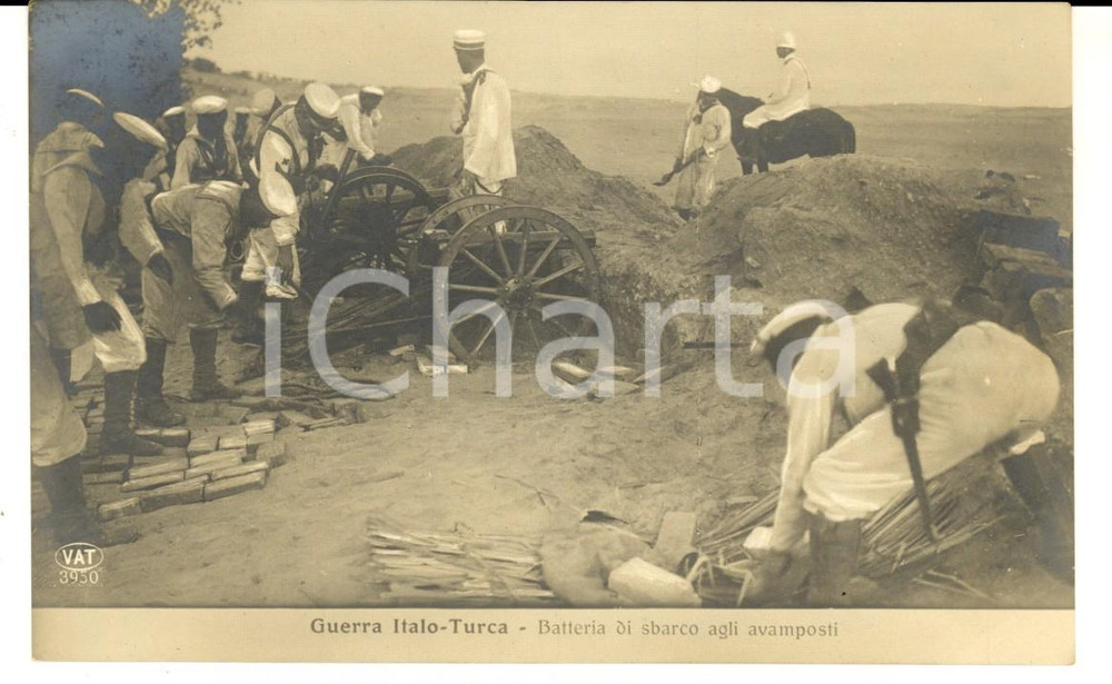 Cartolina originale da collezione 1912 GUERRA ITALOTURCA Batteria di sbarco agli avamposti Cartolina VAT 3950 1
