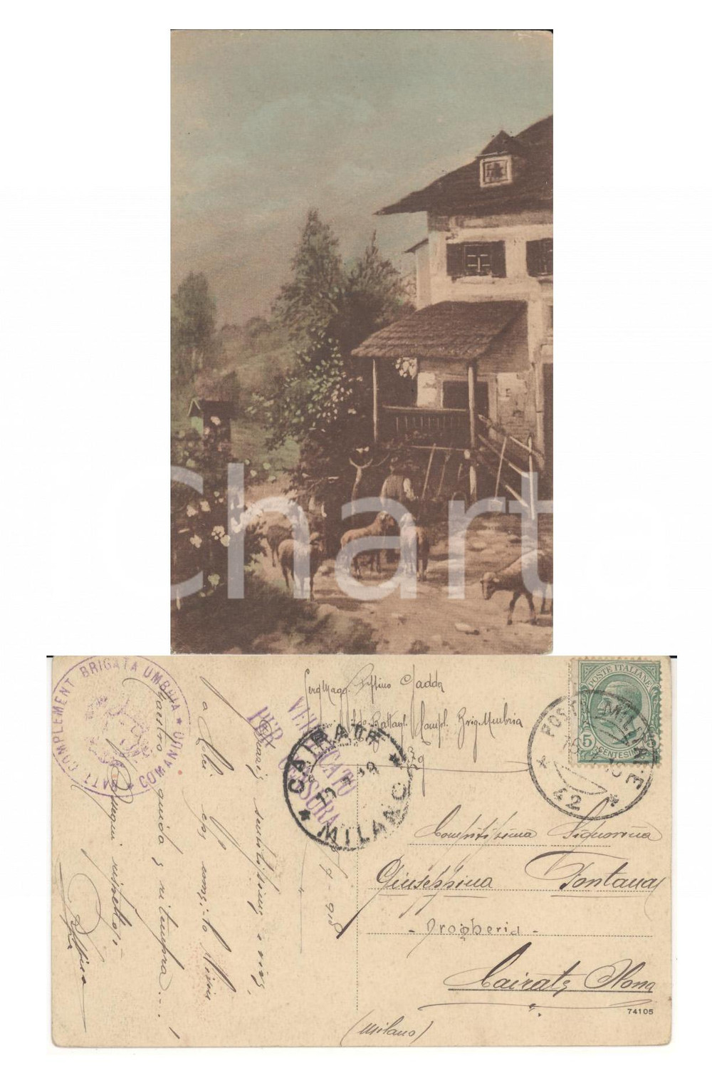 Cartolina originale da collezione 1918 WW1 POSTA MILITARE 42 Timbro Brigata UMBRIA Cartolina serg. Peppino GADDA 1