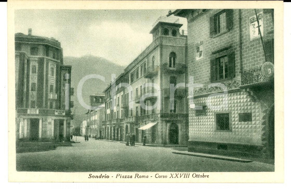 Cartolina originale da collezione 1939 SONDRIO Veduta di corso XXVIII Ottobre  Cartolina postale ANIMATA FP NV 1