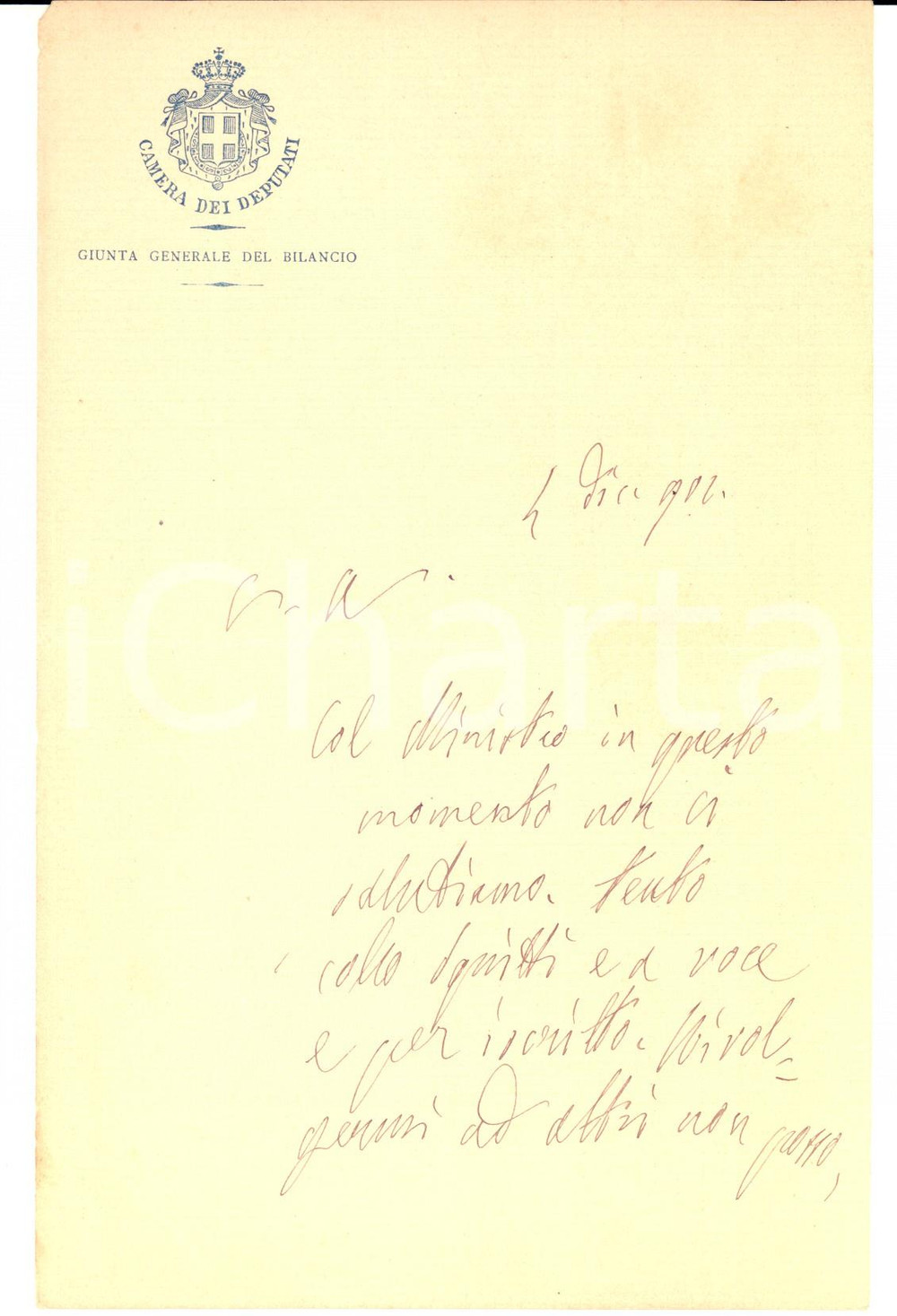 Autografo originale 1902 ROMA Col Ministro tento a voce, qui ciascuno pensa a sé On. Paolo BOSELLI 1