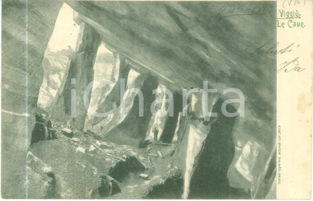 Cartolina originale da collezione 1908 VIGGIU  VA Veduta delle Cave Cartolina ANIMATA FP VG 1