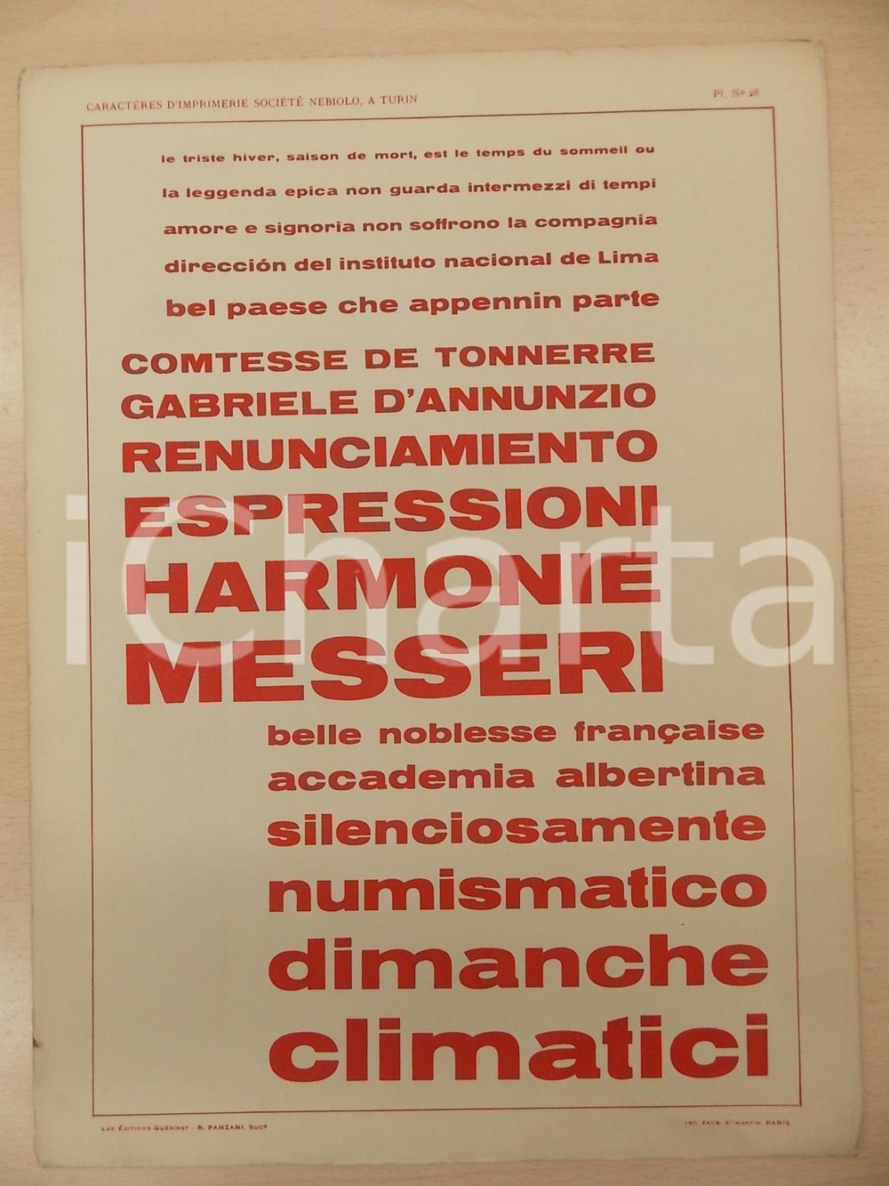 Stampa, bozzetto originale 1931 PANZANI Lettres modernes  CaractÃ¨res SociÃ©tÃ© NEBIOLO  TURIN Pl. 28 1