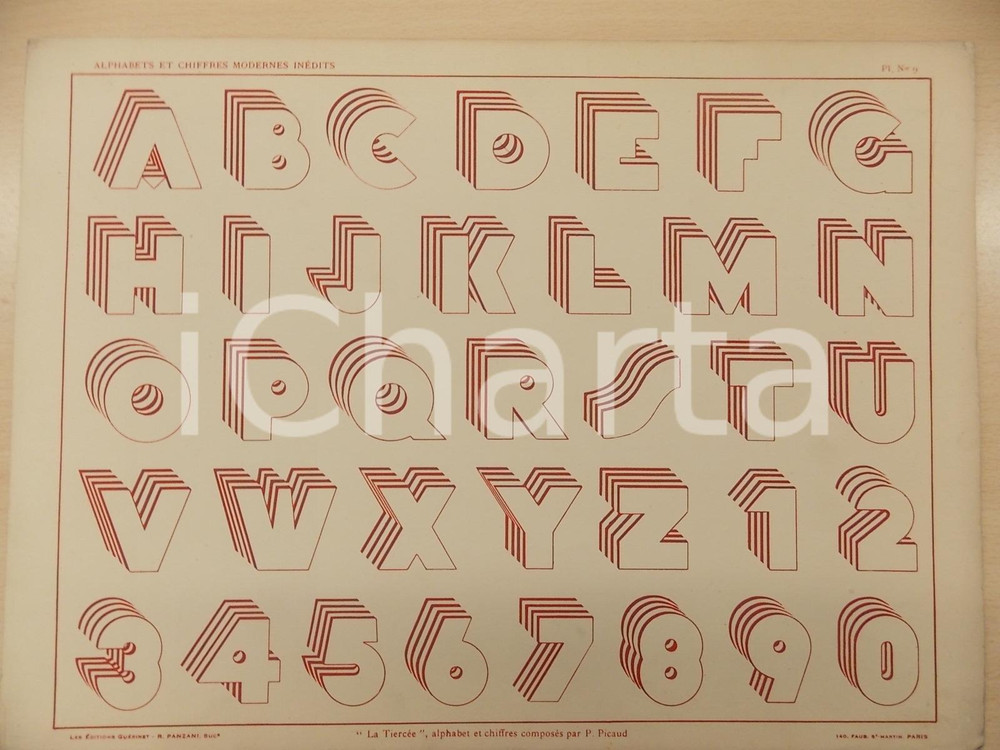 Stampa, bozzetto originale 1931 PANZANI Lettres modernes  Composition par PICAUD  La TiercÃ©e Pl. 9 1