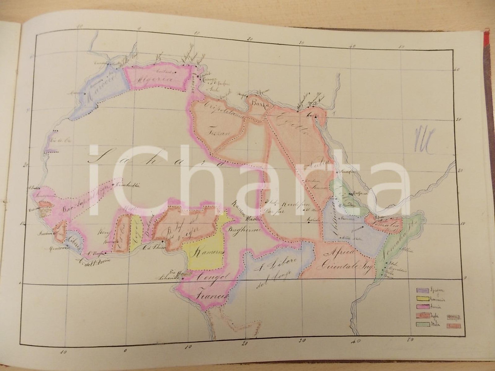 Mappa, planimetria storica 1930 ca ALBUM di GEOGRAFIA  Allieva Maria GIORDANO Disegnato a mano 8 tavole 1