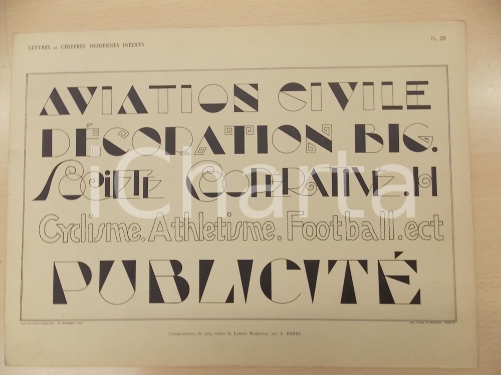 Stampa, bozzetto originale 1931 PANZANI Lettres et rehauts modernes  Composition par A. BARDI Pl. 29 1