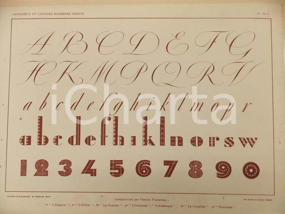 Stampa, bozzetto originale 1931 PANZANI Lettres modernes  Composition par l Atelier PLUMEREAU Pl. 11 1
