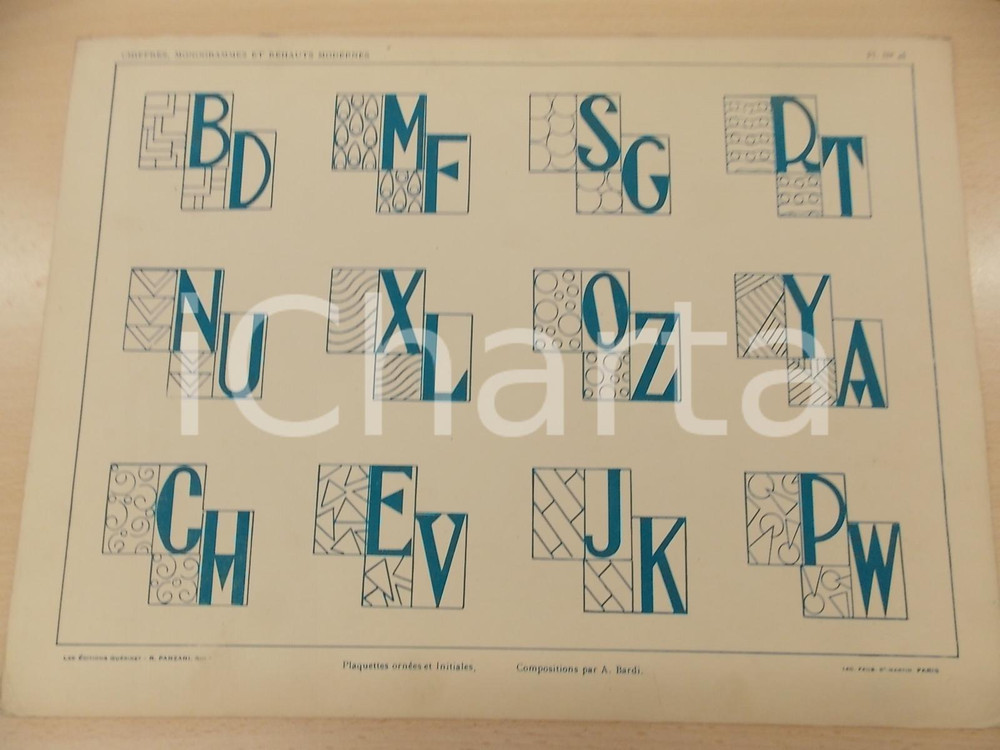 Stampa, bozzetto originale 1931 PANZANI Lettres modernes  Composition A. BARDI  Plaquettes Pl. 44 1