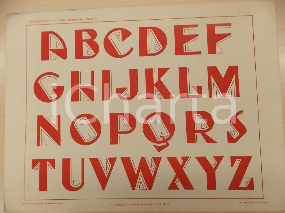 Stampa, bozzetto originale 1931 PANZANI Lettres modernes  Composition A. BARDI  L OBTUSE Pl. 14 1
