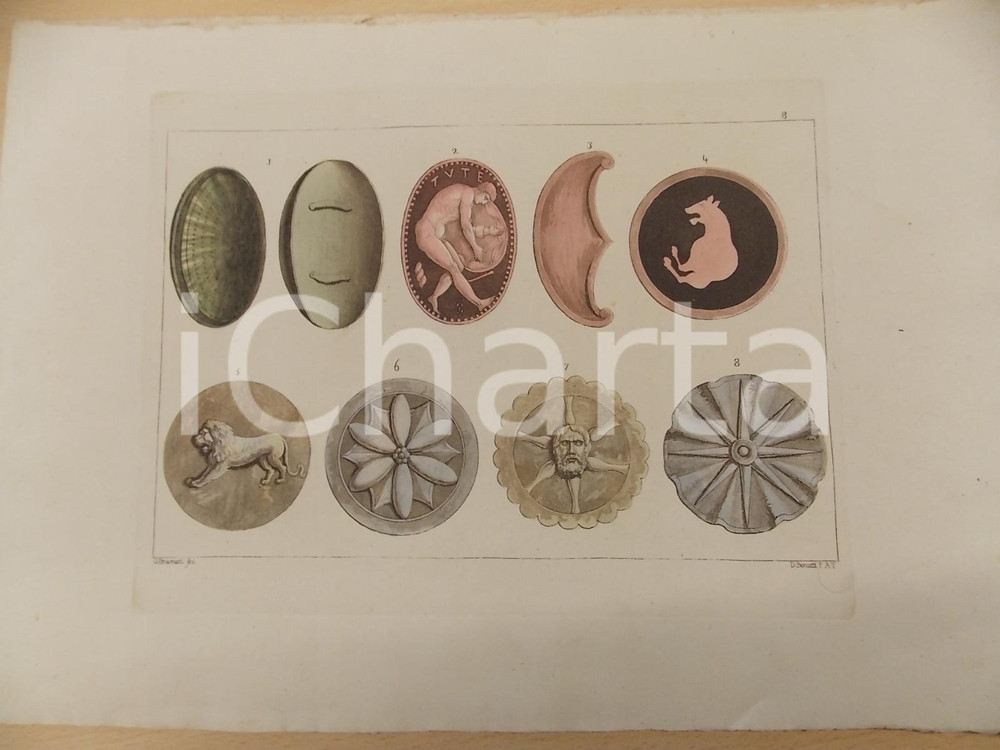 Stampa, bozzetto originale 1840 ca FERRARIO COSTUME ANTICO Motivi decorativi Stampa inc. BONATTI 37x26 1