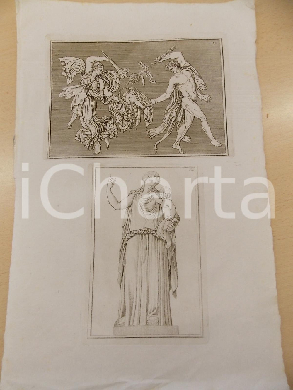 Stampa, bozzetto originale 1840 ca ARTE ANTICA Fregio con figure mitologiche greche Stampa 27x42 cm 1