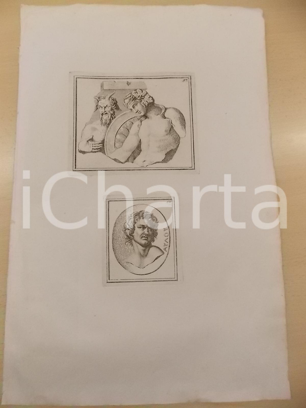 Stampa, bozzetto originale 1840 ca ARTE ANTICA Figura giovanile con satiro Stampa 27x42 cm 1
